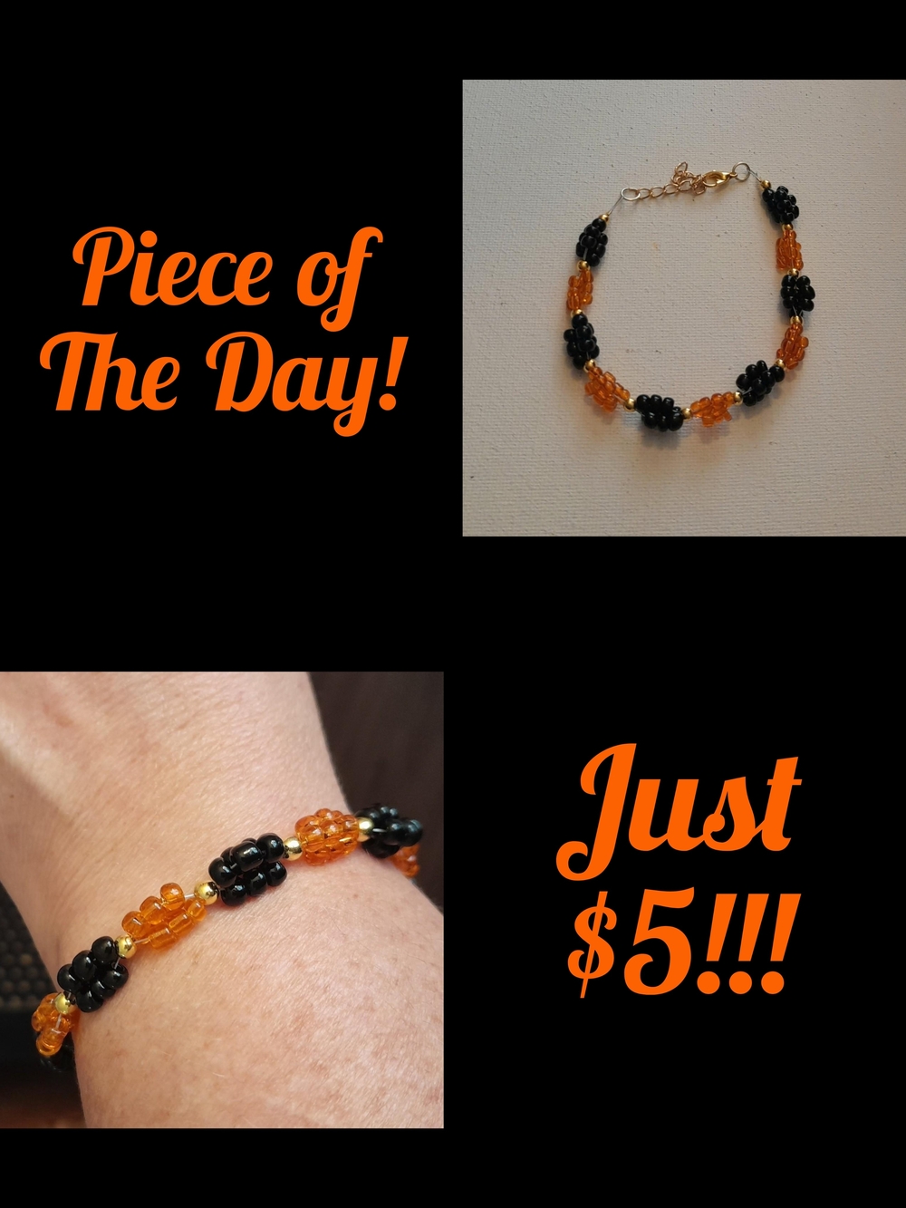 Piece Of The Day! Handmade Black and Orange Beaded Bracelet